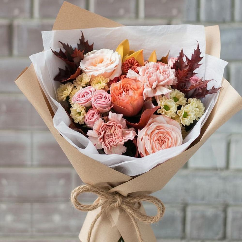 Букет цветов из: Гвоздики, Хризантемы и Розы в Сосновоборске Красноярского края