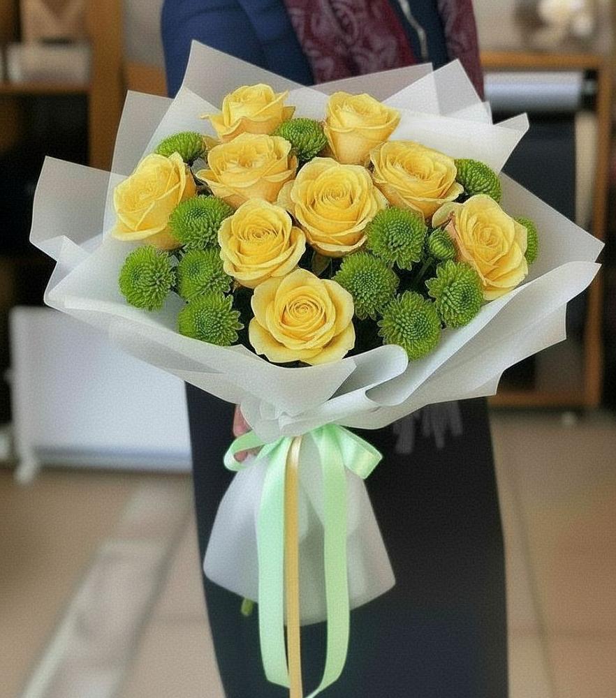 Букет цветов из: Хризантемы и Розы в Сосновоборске Красноярского края