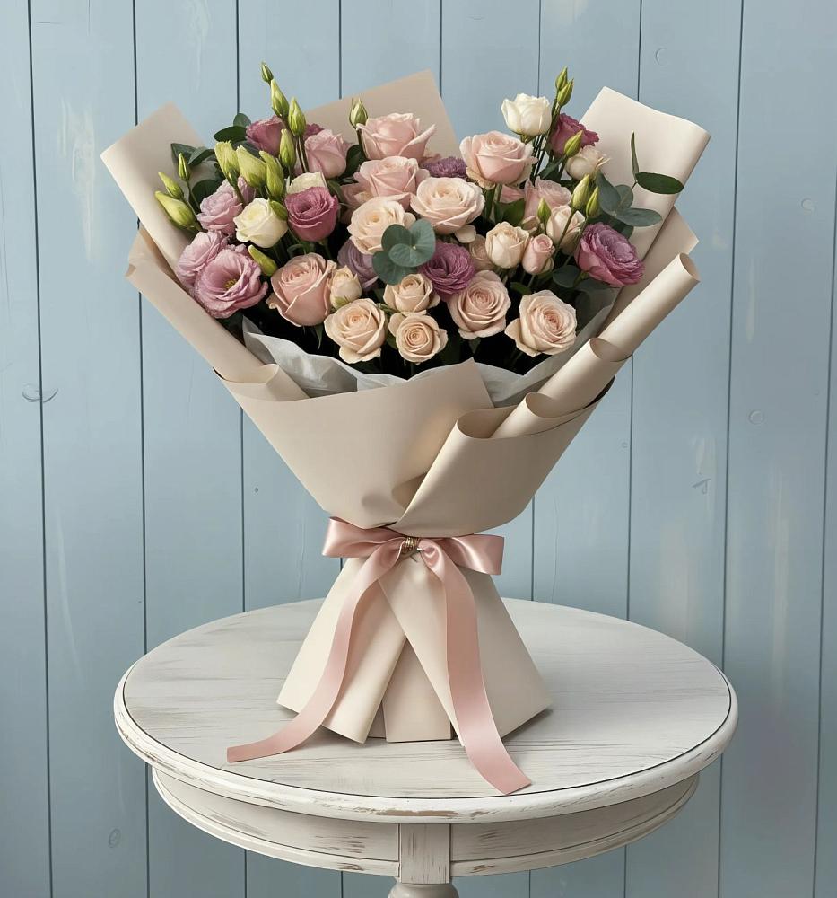 Букет цветов из: Розы и Лизиантусы в Сосновоборске Красноярского края