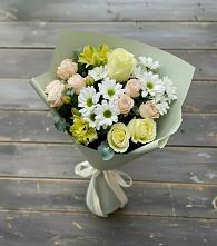 Букет цветов из:  Альстромерии, Розы и Хризантемы в Сосновоборске Красноярского края
